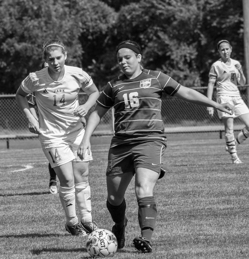 Freshmen Emily Key (left) in her second college game in the United States.