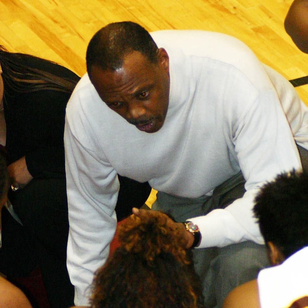 Coach Joe C. Meriweather is pictured above speaking to players when he served as Head Coach for the Park University Womens Basketball team. Meriweather died Oct. 13.