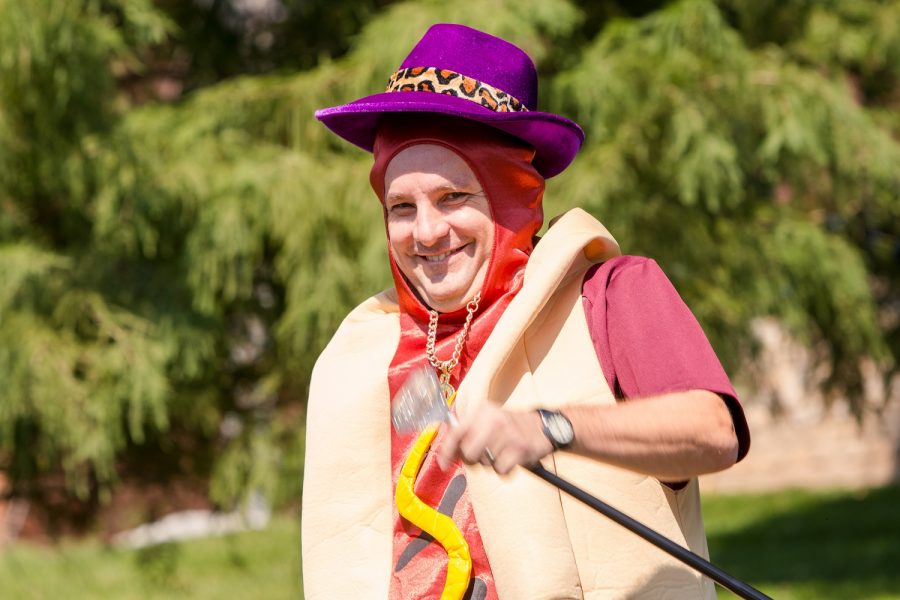 "Pimp Dog" Dr. Greg Claycomb struts his stuff for  Pirate Perils on September 23, 2016.