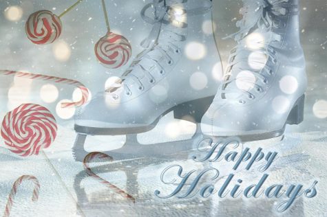 happy holidays text over ice skates