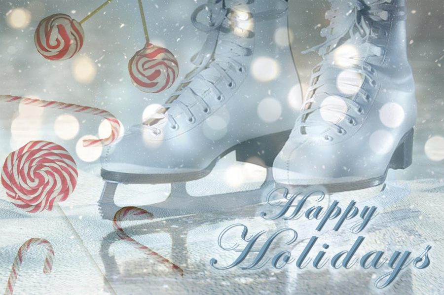 happy+holidays+text+over+ice+skates