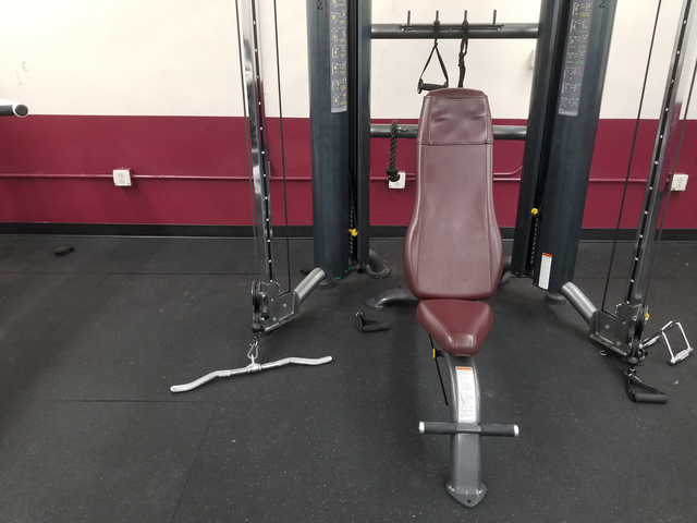 The lone bench in the Labor Hall gym after the second bench broke and has not yet been replaced