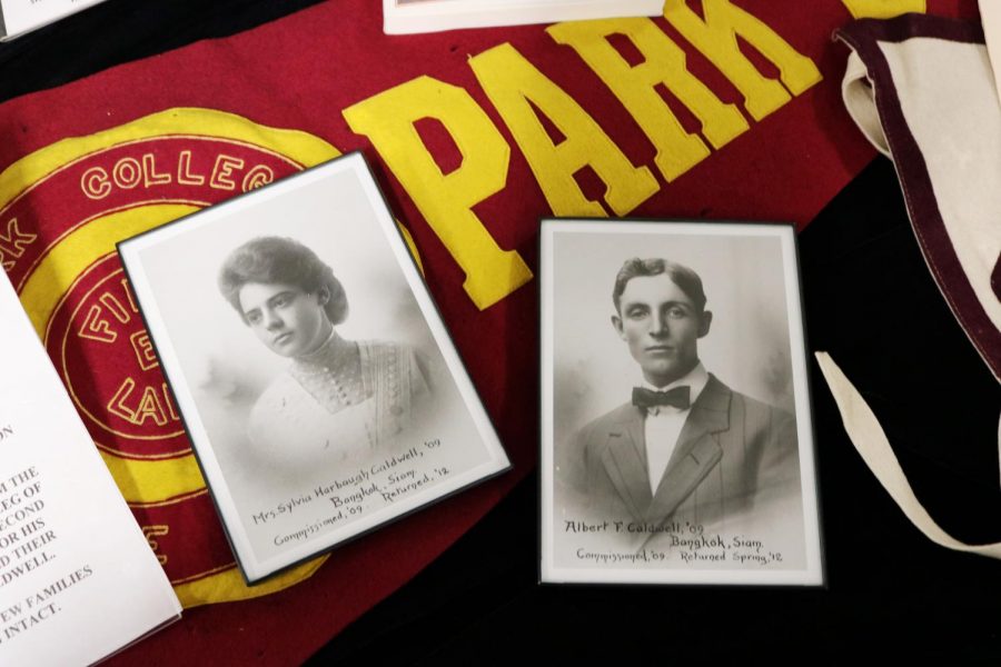 Headshots of Sylvia Caldwell and her husband Albert Caldwell displayed in the exhibit.