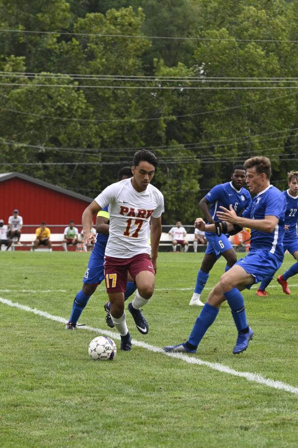 Ivan Agüero, senior social psychology major, playing Briar Cliff University on Aug. 31.