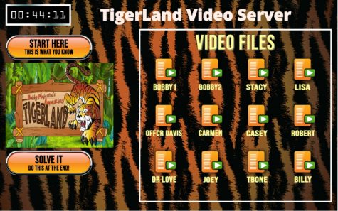 The TigerLand virtual escape room landing page where participants put in the passwords to open coded videos.  