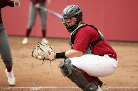 Kali Day, junior catcher, plays in a game during the 2022 season.