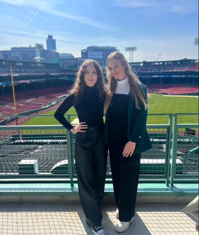 Skyler Jensen, right, visits friend Myranda Nasworthy in Mass. and goes to a career fair at Fenway Park.