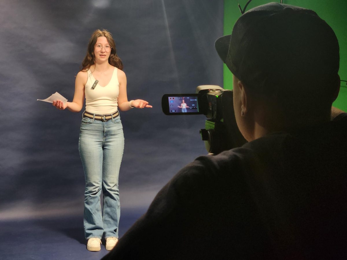 Ashlee Dureka pre-recording her debate piece.  